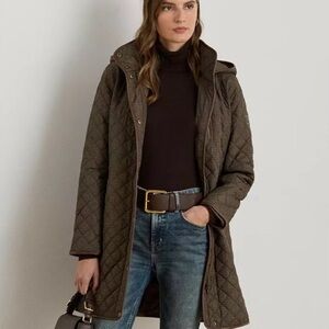 Ralph Lauren Brown Plaid Quilted Hooded Coat